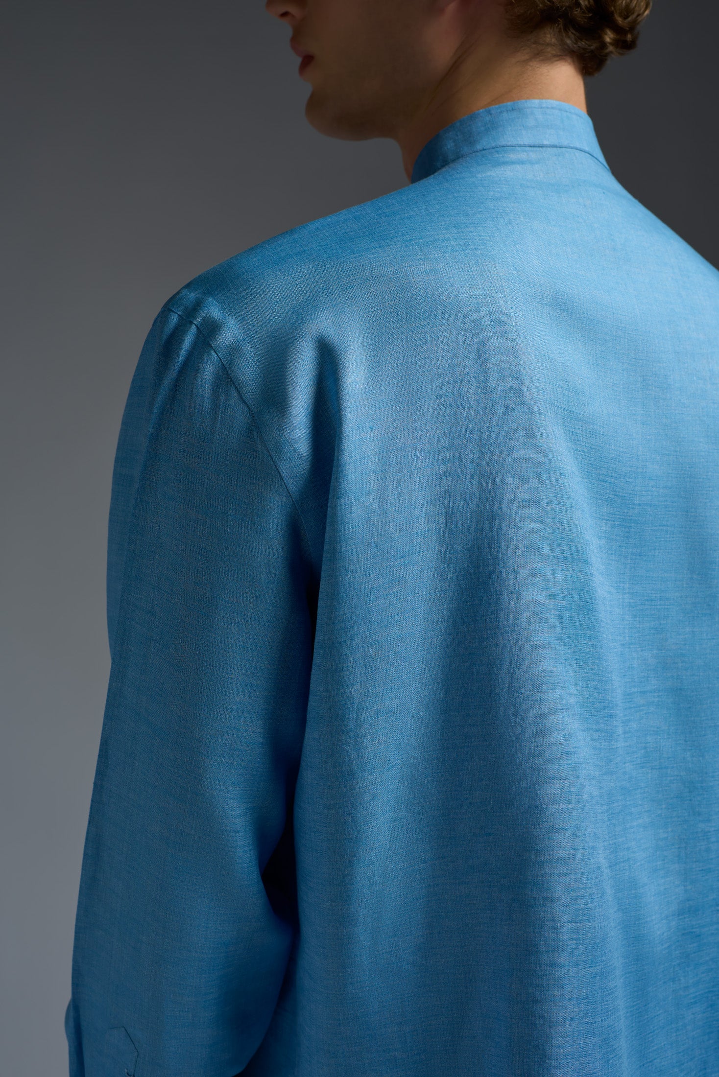 Pleated Linen Band Collar Long Sleeves Shirt - Image 5