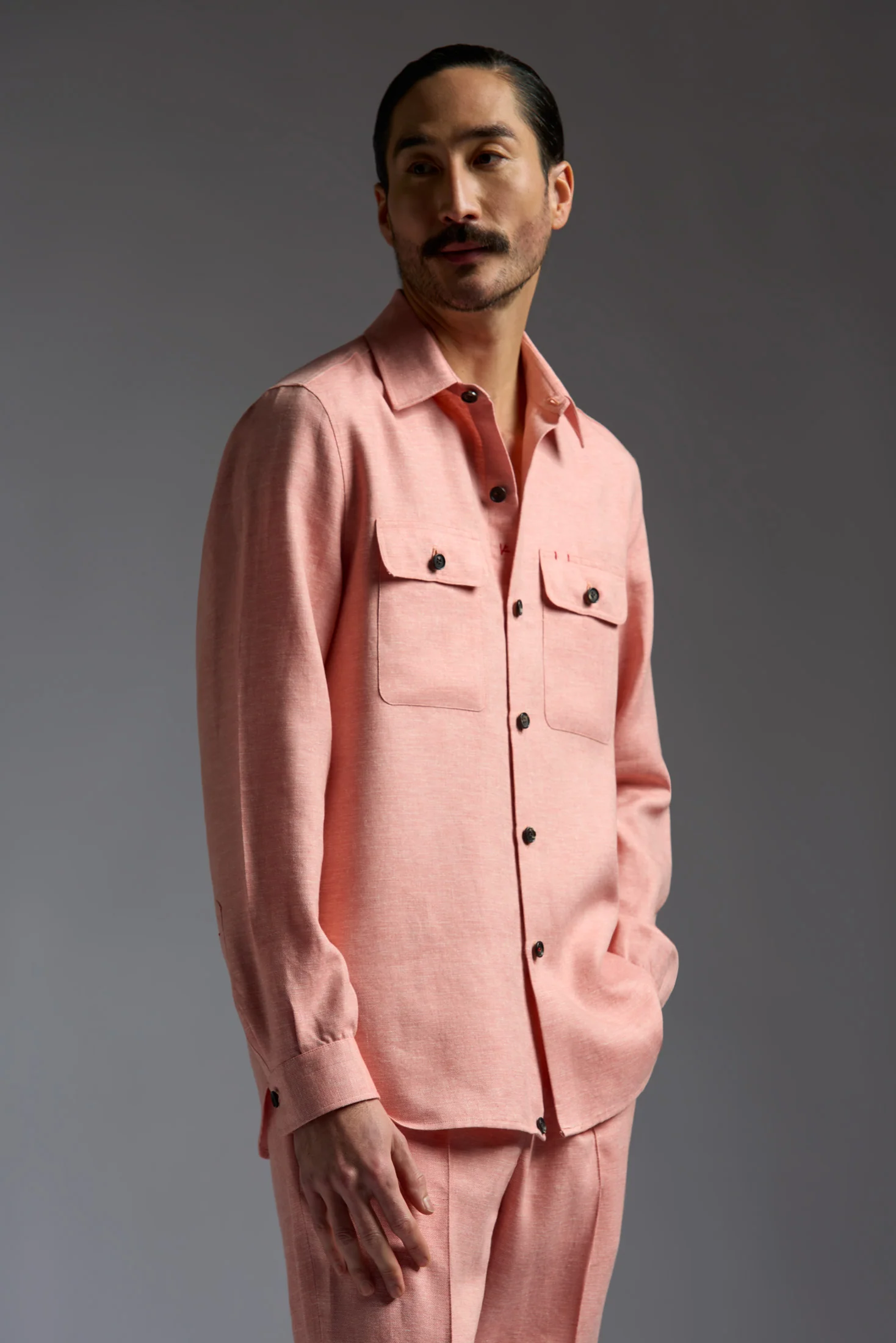 Linen Cashmere and Silk Two Pockets Overshirt