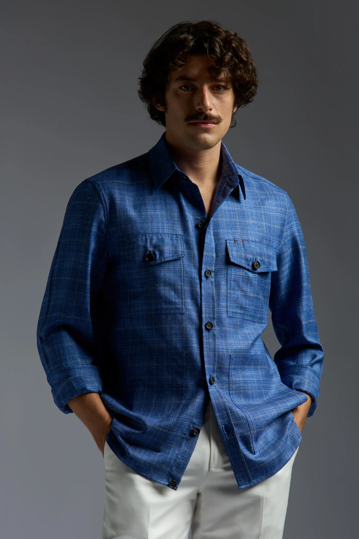 Soft Wool Cashmere Silk and Linen Four Pockets Overshirt
