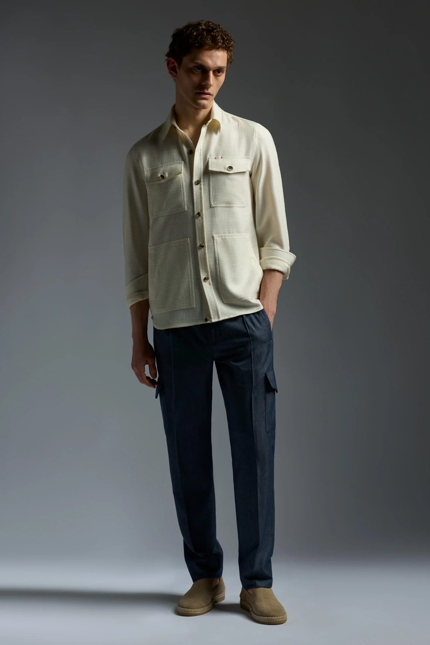 Wool Cotton Silk and Linen Four Pockets Overshirt - Image 2