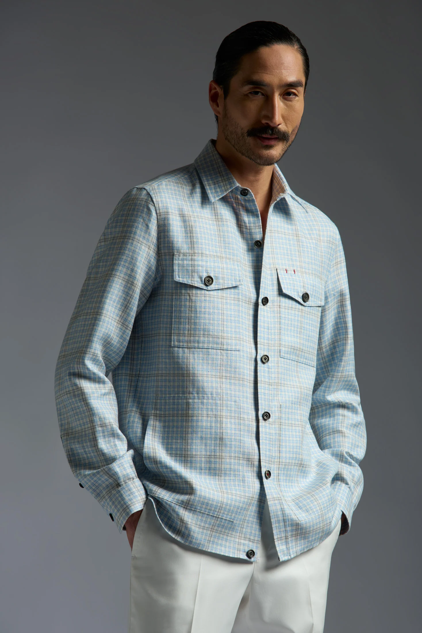 Linen Cashmere and Silk Four Pockets Overshirt