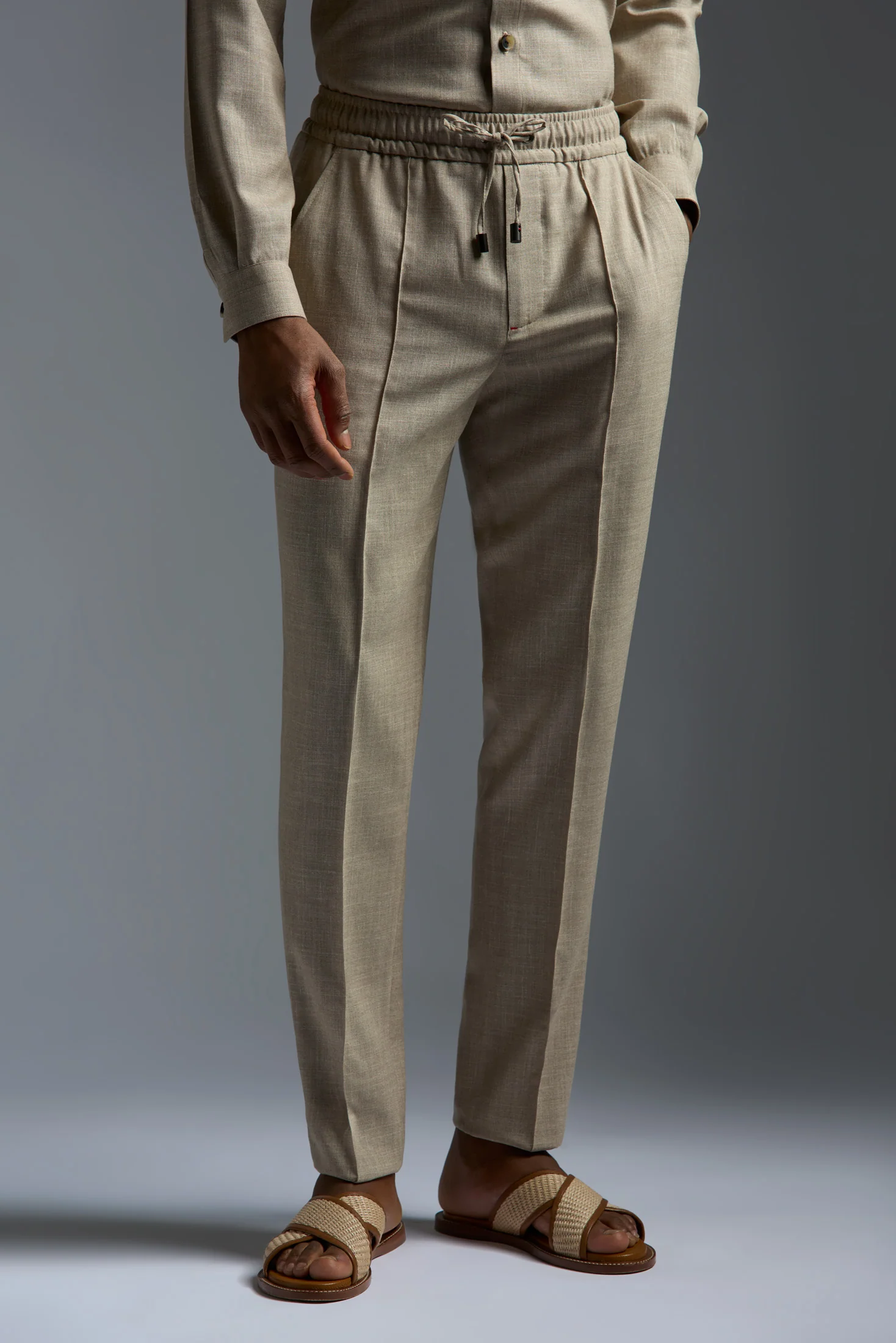 Wool Silk and Linen Drawstring Pants - Image 2
